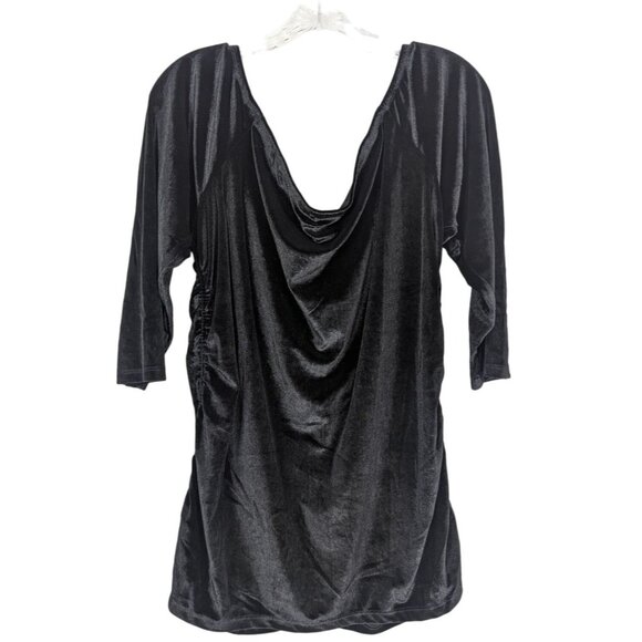 Torrid black velvet ruched shirred front off shoulder pull over top sz 3 3X - Picture 2 of 13